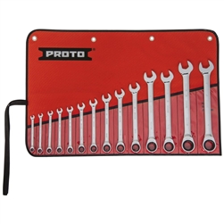 Proto JSCRT-14S, Proto - 14 Piece Full Polish Combination Non-Reversible Ratcheting Wrench Set - 12 Point