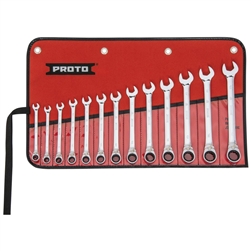 Proto JSCVMT-13S, Proto - 13 Piece Full Polish Metric Combination Reversible Ratcheting Wrench Set - 12 Point