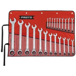 Proto JSCVMT-22S, Proto - 22 Piece Full Polish Metric Combination Reversible Ratcheting Wrench Set - 12 Point